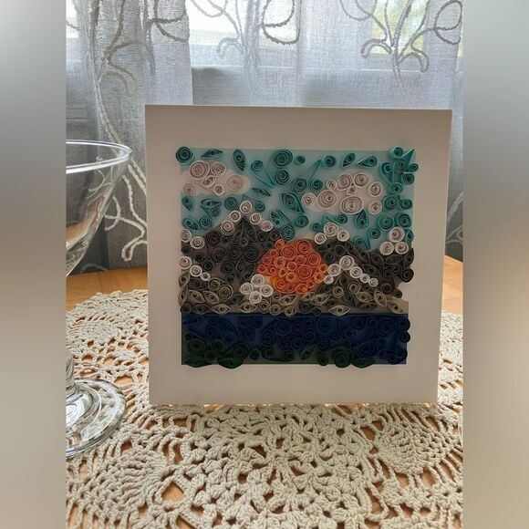 Original “Mountain Scene” painting paper quill on archival material mixed media - Picture 1 of 2